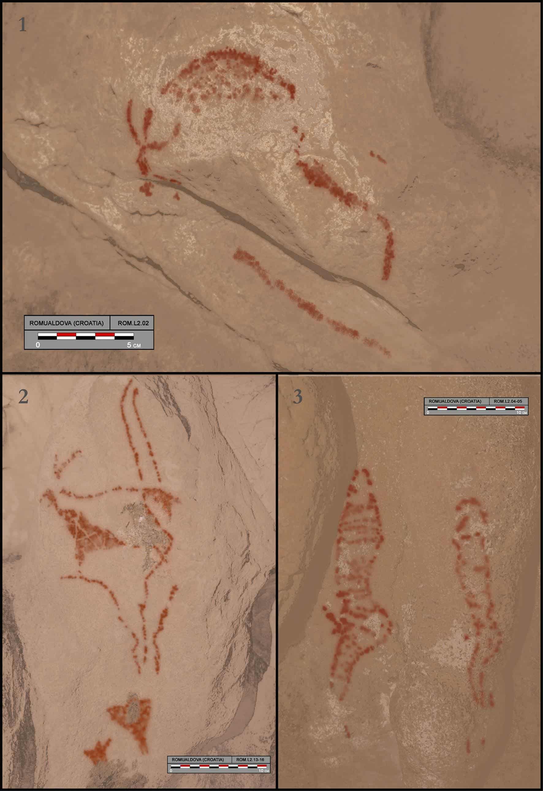 Composite of digital tracings of 1 Bison_2 ibex and 3 possible anthropomorphic figures from cave art – Credit Aitor Ruiz-Redondo