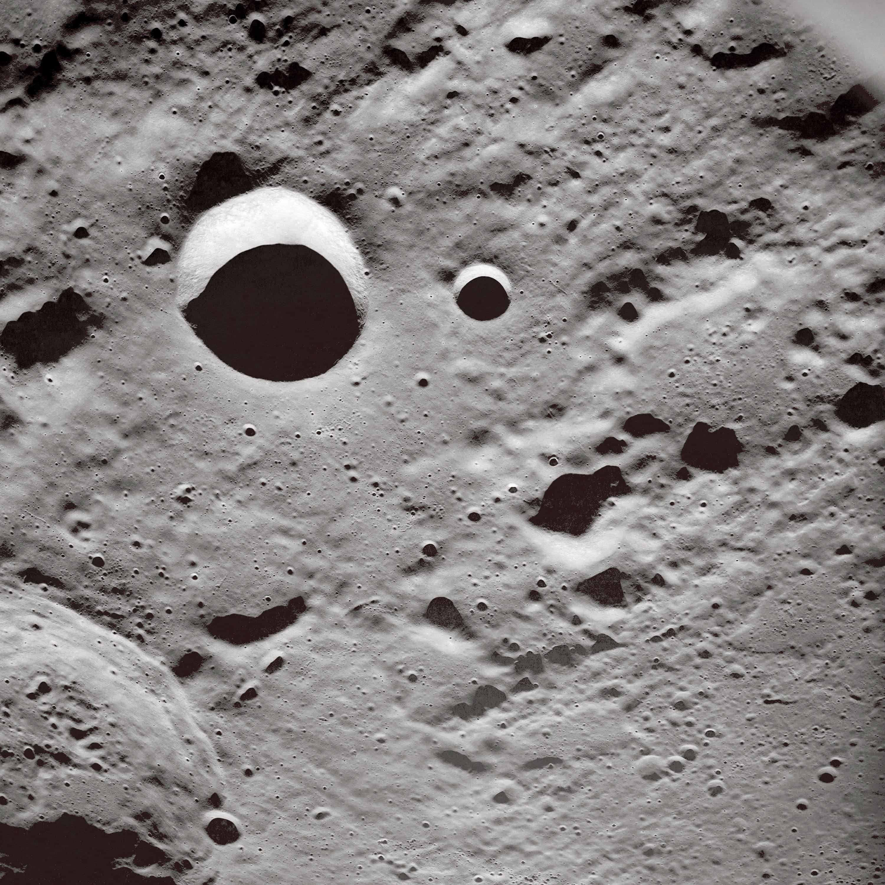 This oblique view of the Moon's surface was photographed by the Apollo 10 astronauts in May of 1969.