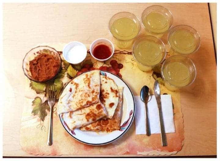This image shows one of the study's processed lunches, consisting of quesadillas, refried beans, and diet lemonade. Image credits: Hall et al./Cell Metabolism.