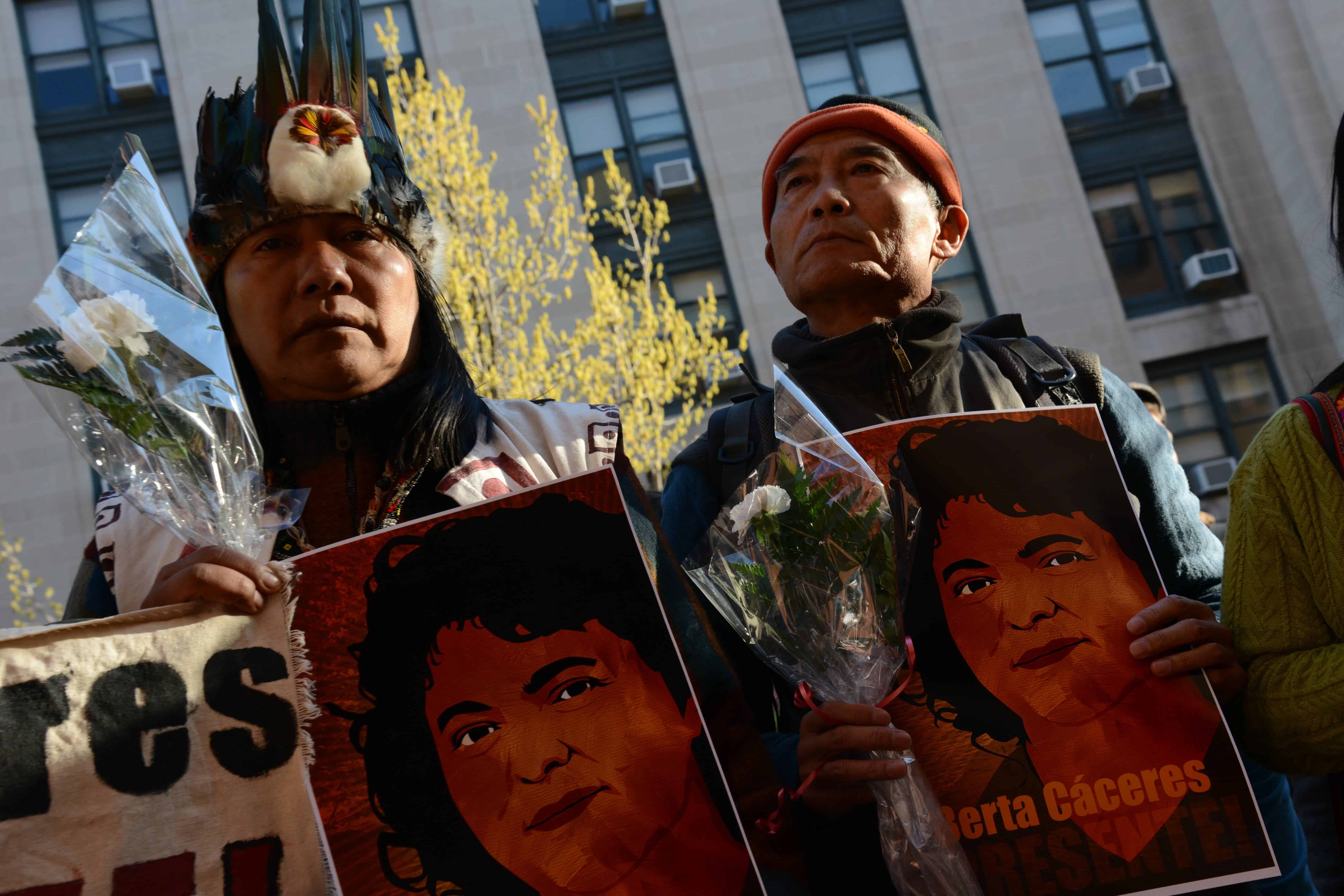 Activist ask for justice following the murder of Berta Caceres, an environmental defender from Honduras. Credit: Flickr