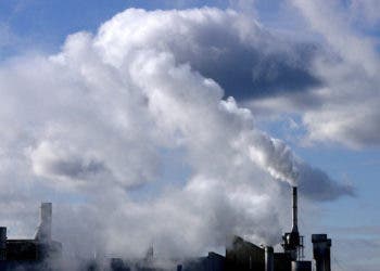 File Photo- Toronto, Canada - Gas emissions at a manufacturing complex in Toronto, Canada. Photo Credit:Kibae Park/Sipa Press