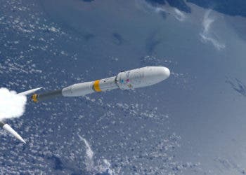 The rocket carrying CHEOPS splits depositing its cargo into a low-Earth orbit. (ESA)