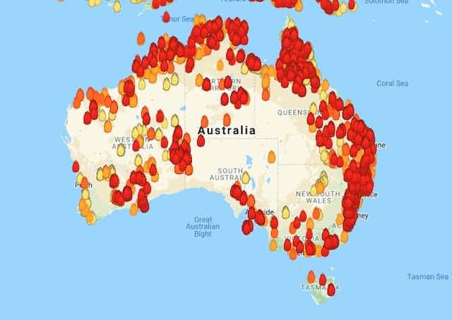 Image result for fires in australia map