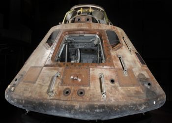 Apollo 11 Command Module "Columbia" (A19700102000). Photograph made after artifact cleaning, June 20, 2016. Photograph by Eric Long. [3T8A3782]