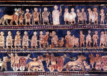 Standard of Ur mosaic, 26th century BC. Wikimedia Commons.