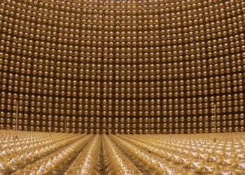 Inside the Super-Kamiokande neutrino detector, Japan. (Kamioka Observatory, ICRR (Institute for Cosmic Ray Research), The University of Tokyo)