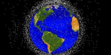 It's getting crowded up there. A plot of space debris around the Earth. (NASA)
