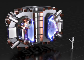 A render showing a cutaway of SPARC -- a compact, high-field, DT burning tokamak, currently under design by a team from the Massachusetts Institute of Technology and Commonwealth Fusion Systems. Image credits: CFS/MIT-PSFC — CAD Rendering by T. Henderson.