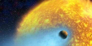 An artist's conception of HD 209458 b, an exoplanet whose atmosphere is being torn off at more than 35,000 km/hour by the radiation of its close-by parent star. This hot Jupiter was the first alien world discovered via the transit method, and the first planet to have its atmosphere studied. [NASA/European Space Agency/Alfred Vidal-Madjar (Institut d'Astrophysique de Paris, CNRS)]