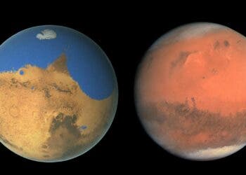 Mars then and Now. The Red Planet has been stripped of water for billions of years, but the main mechanism of water loss is different now than it was a billion years ago (NASA)