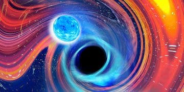 Artist's view of a black hole-neutron star merger. (Carl Knox, OzGrav - Swinburne University)