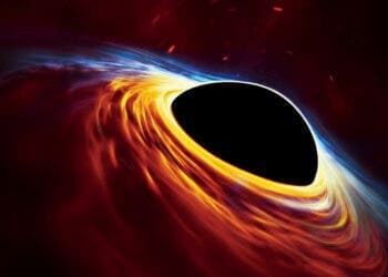 An illustration of a supermassive black hole surrounded by an accretion disc (ESA)