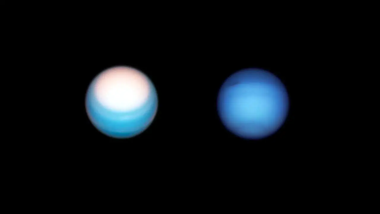 Neptune versus Uranus blue color