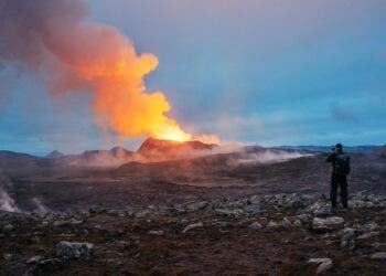 The roaring Fagradalsfjall volcano in Iceland in 2021. Credit: Flickr, Peter Thoeny.