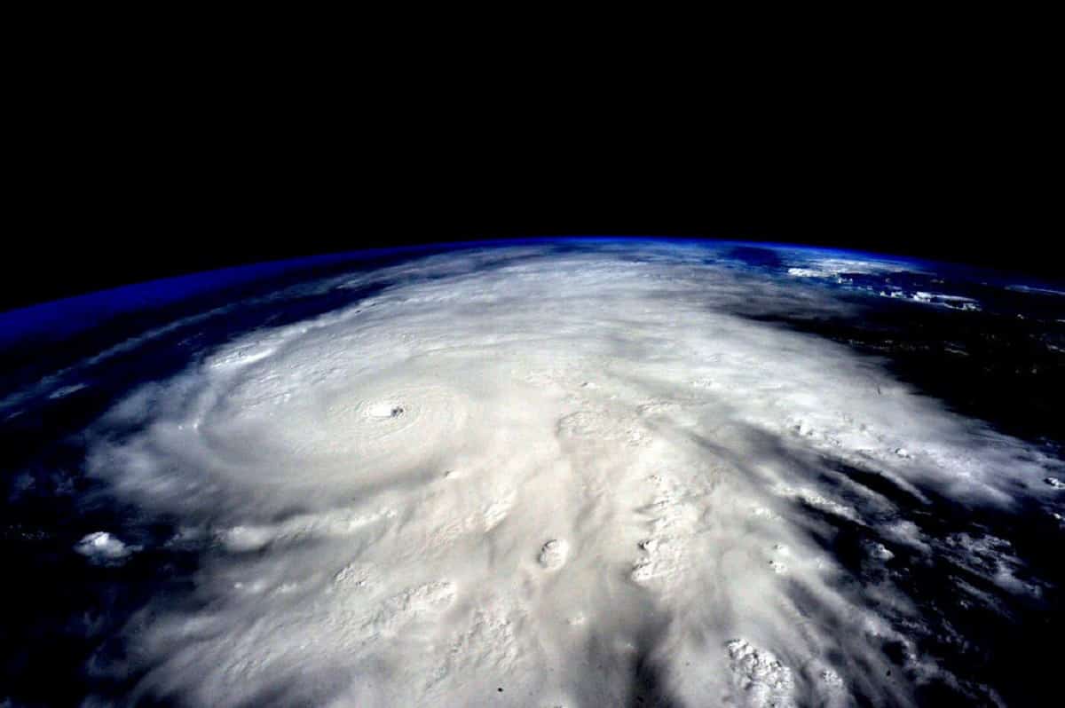 Hurricane forming in atmosphere seen from space