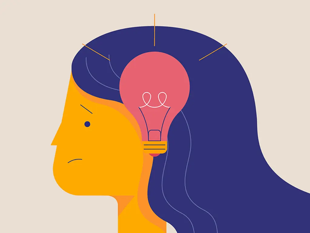 Illustration of woman and lightbulb for depression