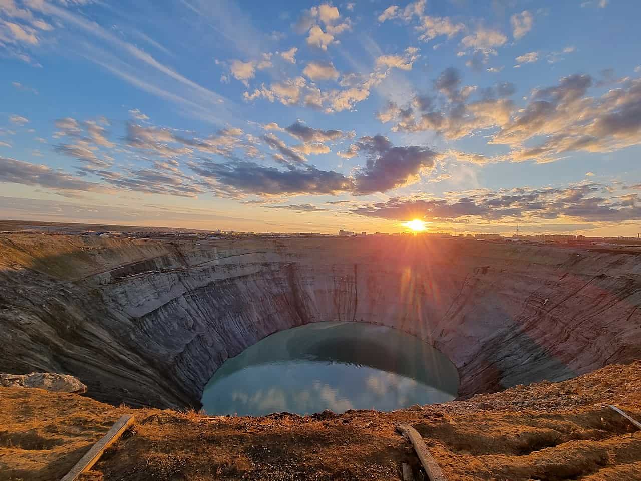 The Mir kimberlite mine in Yakutia, Russia.  