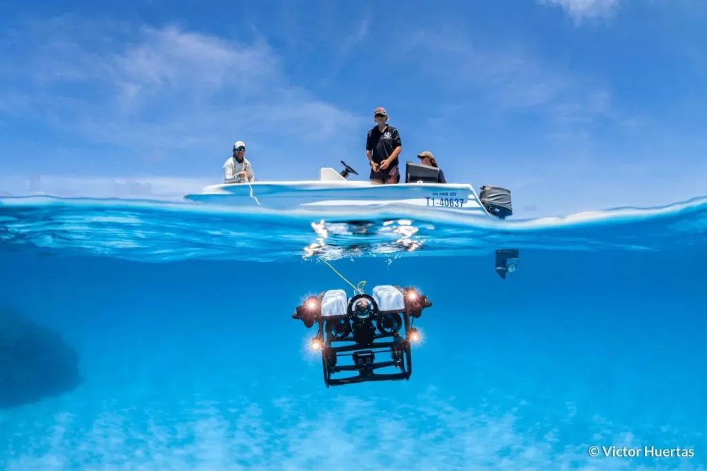  Researchers from the Hoey Reef Ecology Lab deploy an underwater ROV at Diamond Reef within the Coral Sea Marine Park.