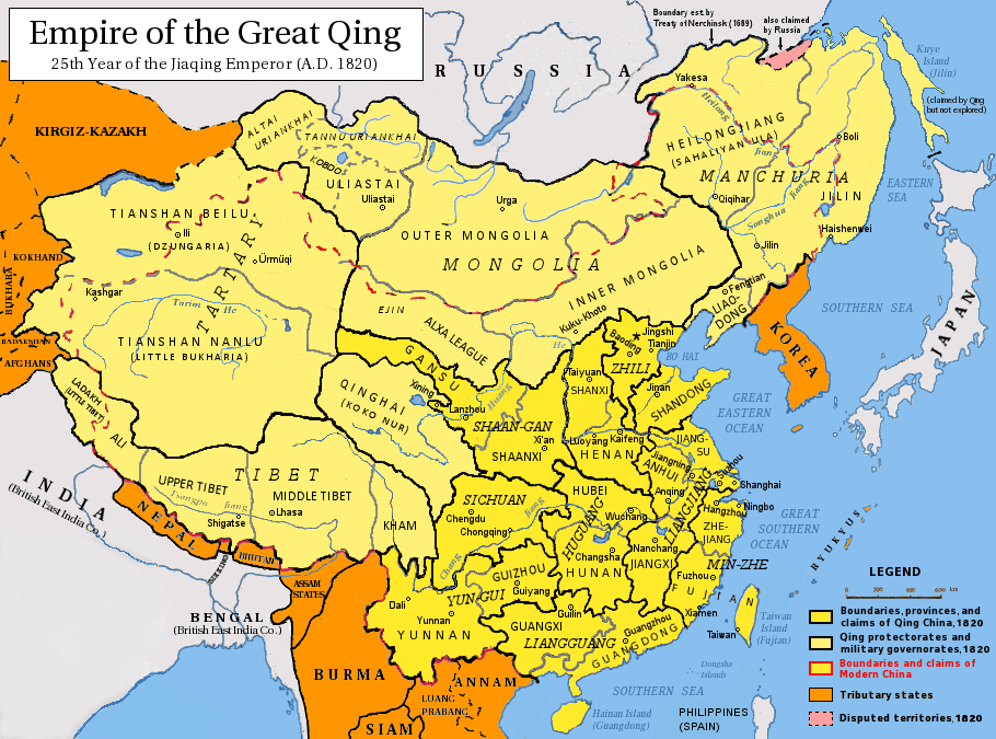 Qing Dynasty map of China at its height