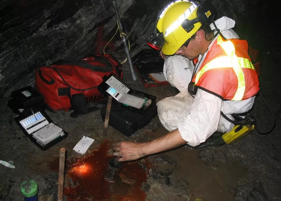 Scientists sample briny water from deep down a Canadian metal mine. Credit: University of Toronto.