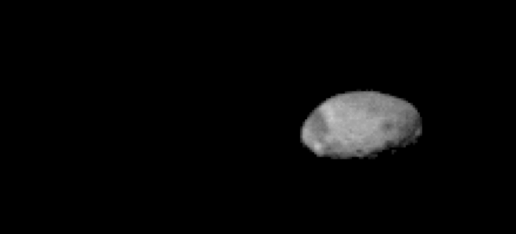 NASA’s 2001 Mars Odyssey orbiter used its THEMIS camera to capture this series of images of Phobos, one of the Red Planet’s two tiny moons.
