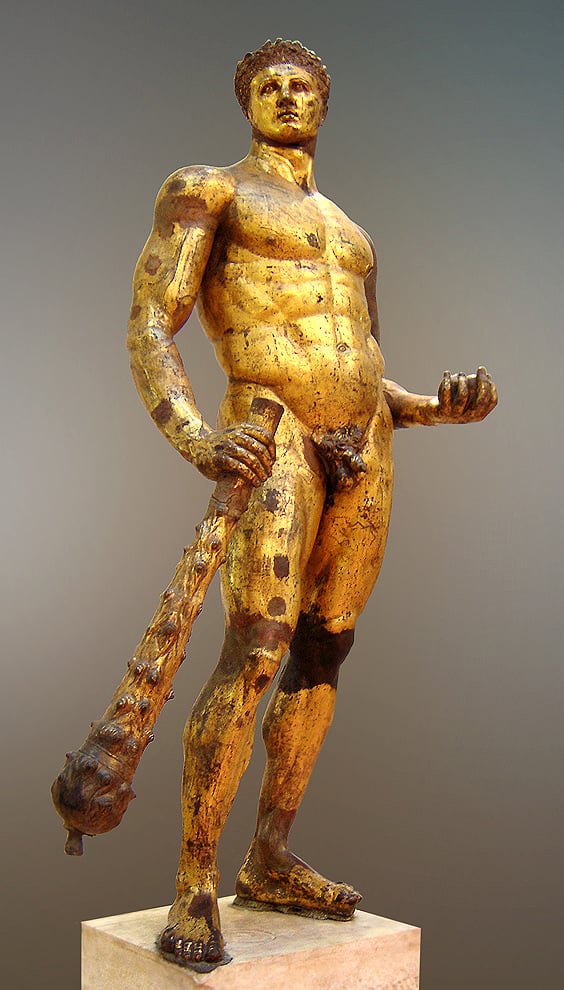 Hercules. Gilded bronze, Roman artwork, 2nd century BC. It's one of the Hercules of the Forum Boarium.