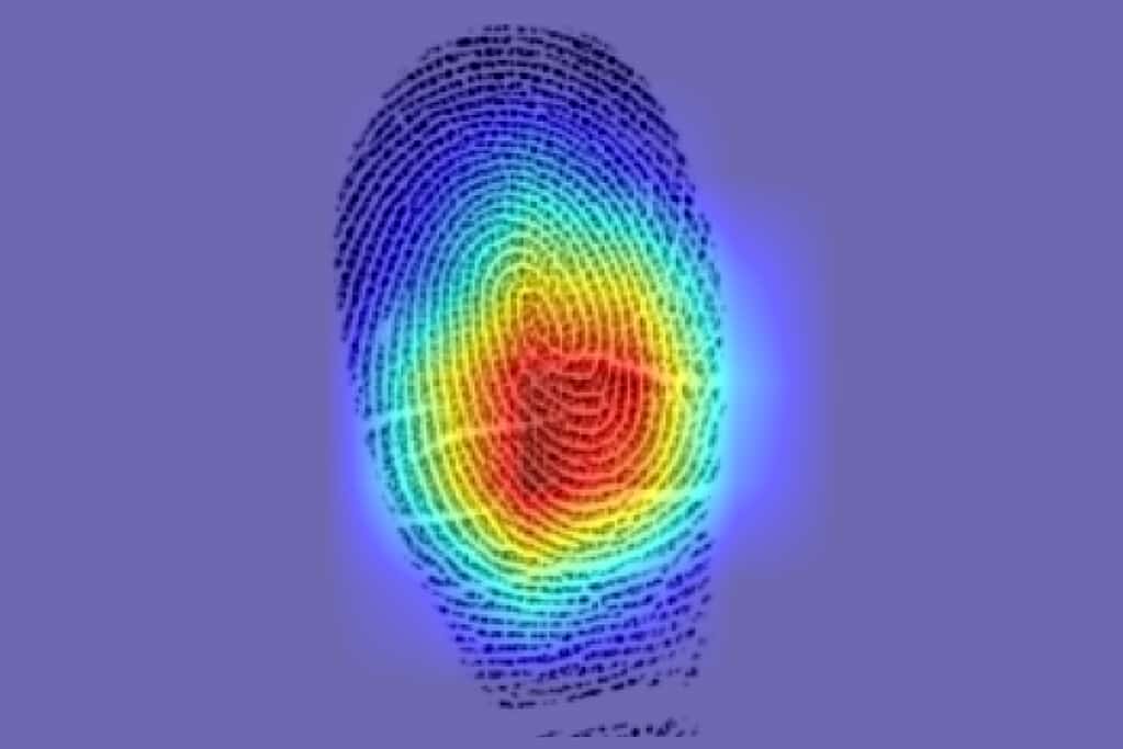 An image depicting the areas in a fingerprint map where the AI detected similarities. 