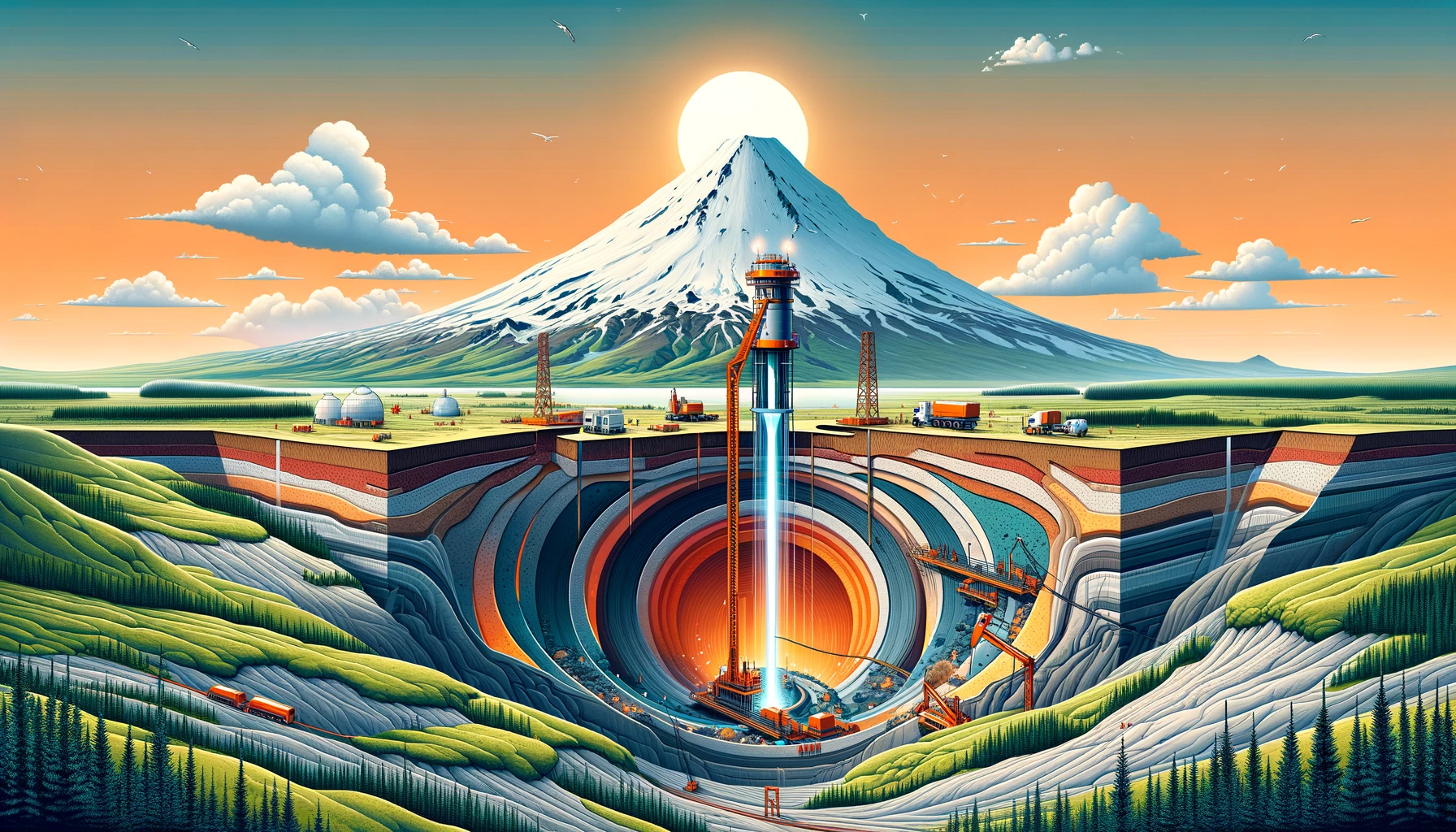 Iceland magma chamber geothermal plant illustration