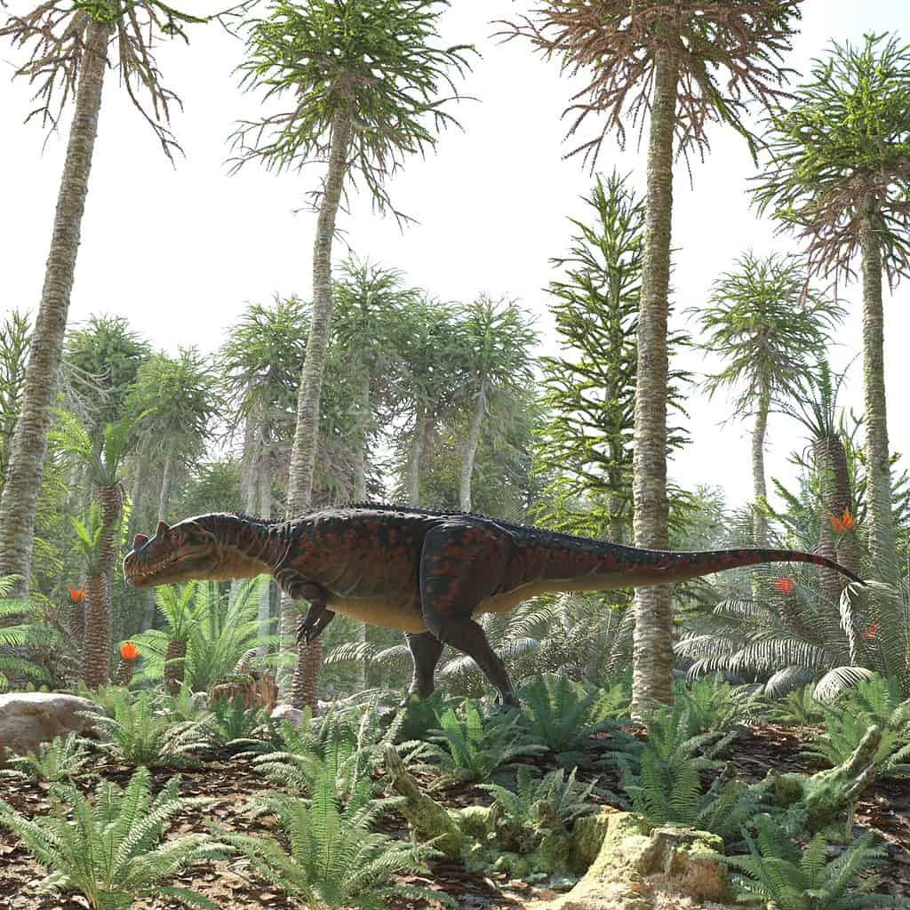 Artist's depiction of Ceratosaurus in its natural environment