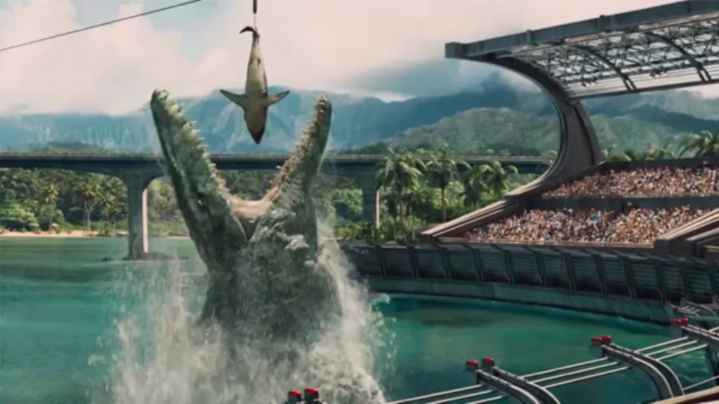 The famous Mosasaurus feeding scene from the new park