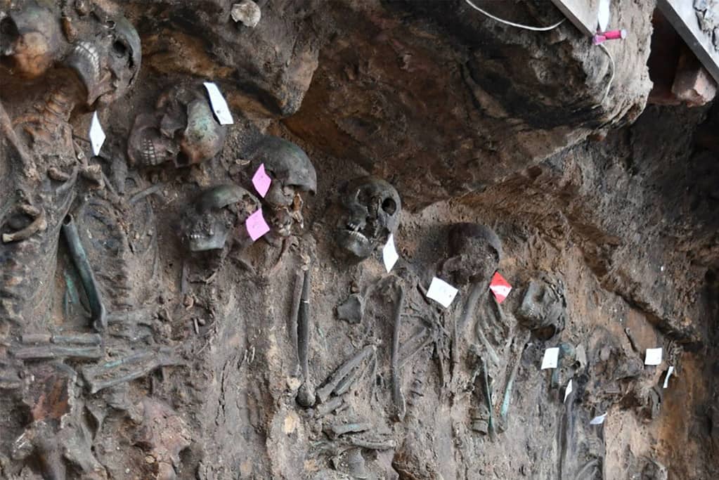 tagged skeletons in mass grave Germany