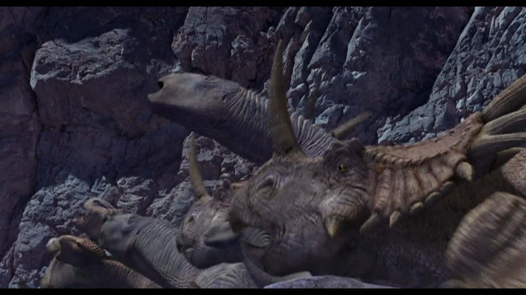 The herd collectively deterring a Carnotaurus