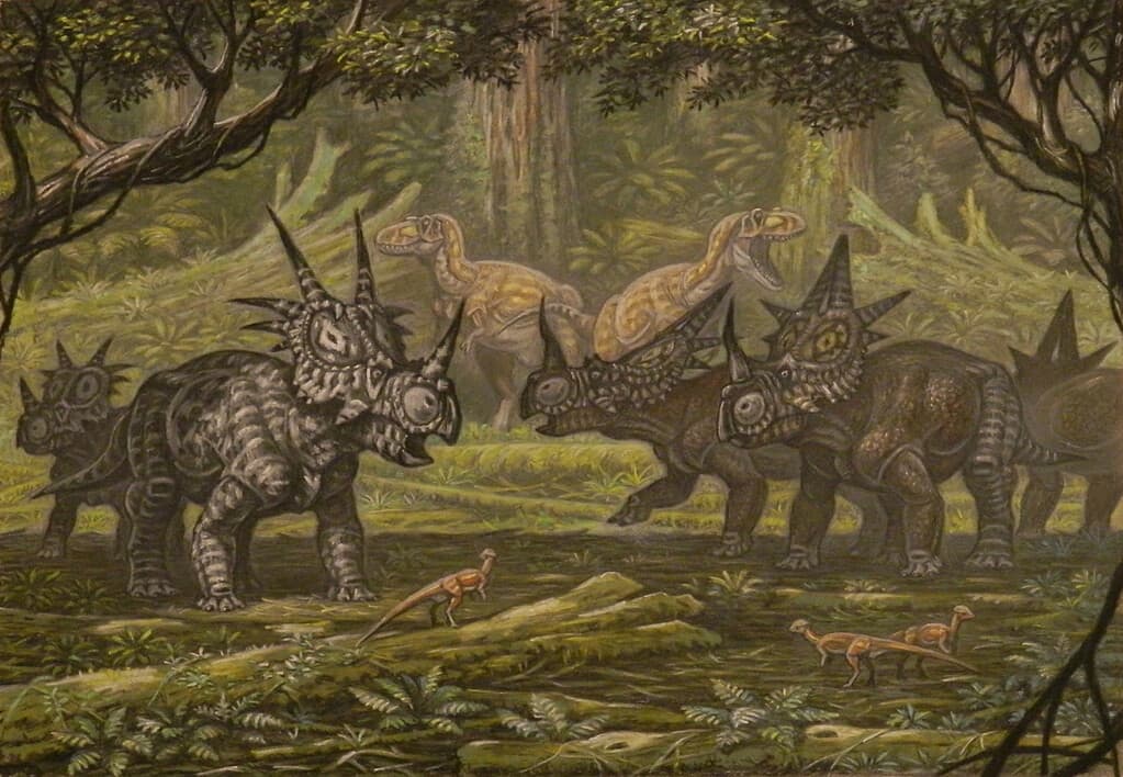 Styracosaurus (L) and Rubeosaurus (R) in their natural environment