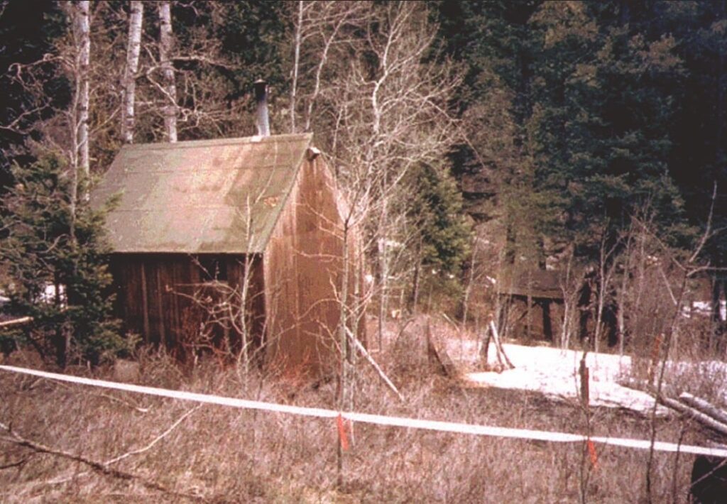 The cabin near Lincoln, Montana, where Kaczynski was arrested on April 3, 1996.

