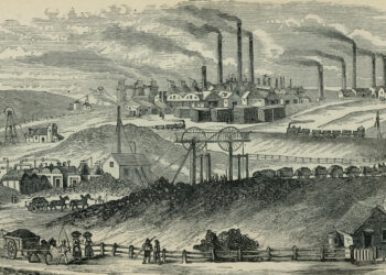 An illustration depicting early days of industrialization in Britain.
